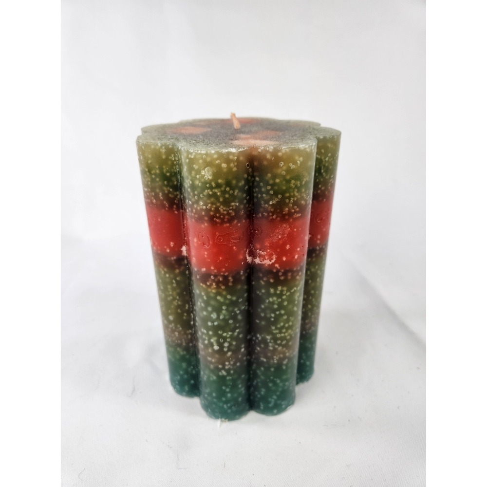 Wicks N More Large Scalloped 5x7 Colorful Layer Candle Green Red Blue